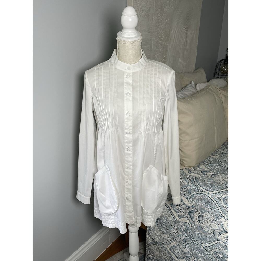 Backstage White Pleated Button Front Longline Shirt Tunic Top Women’s S